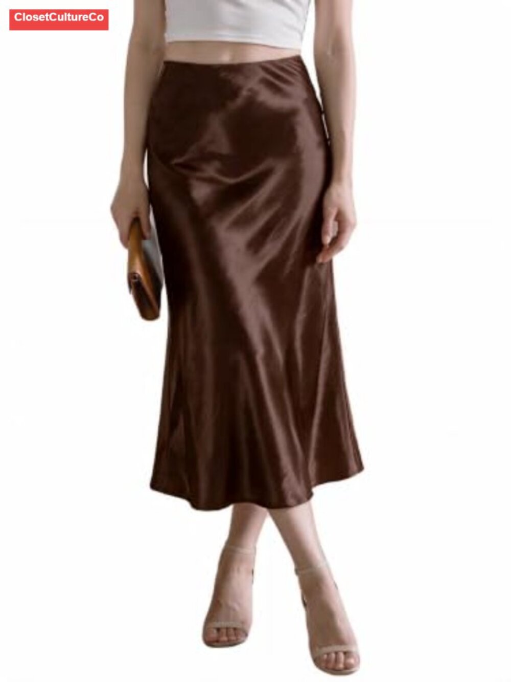 Satin Silky High Waisted A-Line Midi Skirt Elegant
